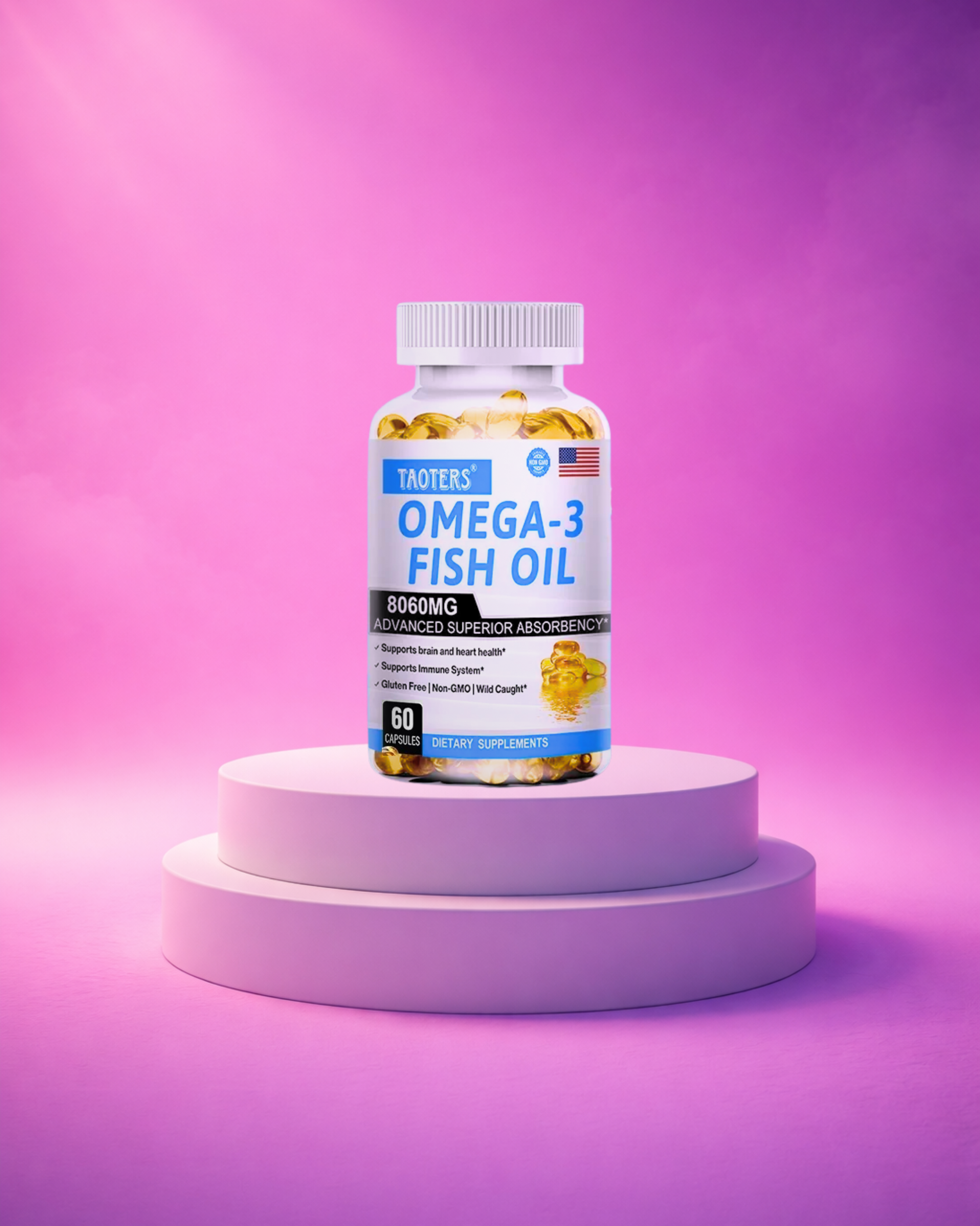 Fish Oil Omega 3 - Helps Improve Eyes, Joints, Antioxidants, Improves Skin Health, Brain Function and Supports Immunity
