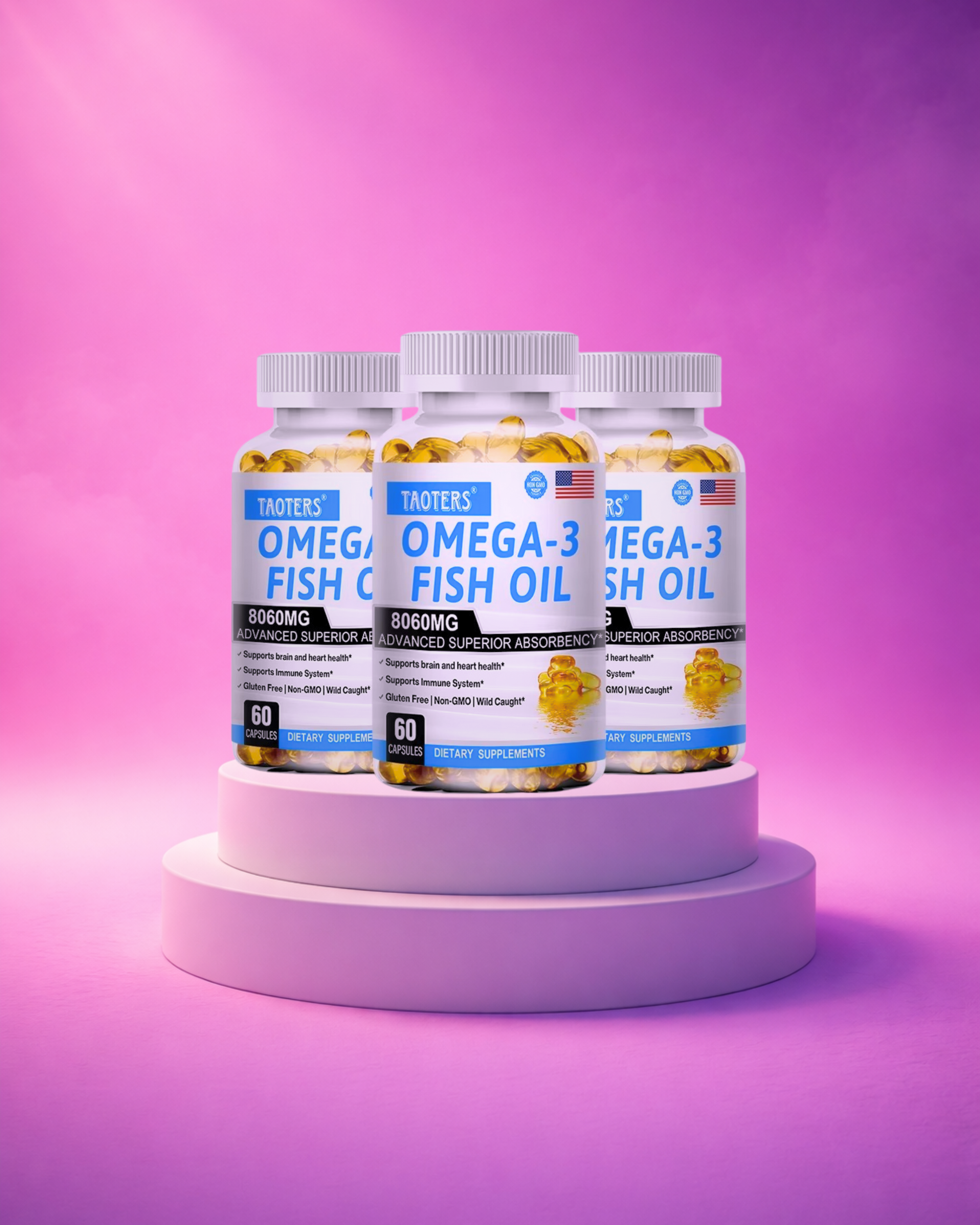 Fish Oil Omega 3 - Helps Improve Eyes, Joints, Antioxidants, Improves Skin Health, Brain Function and Supports Immunity