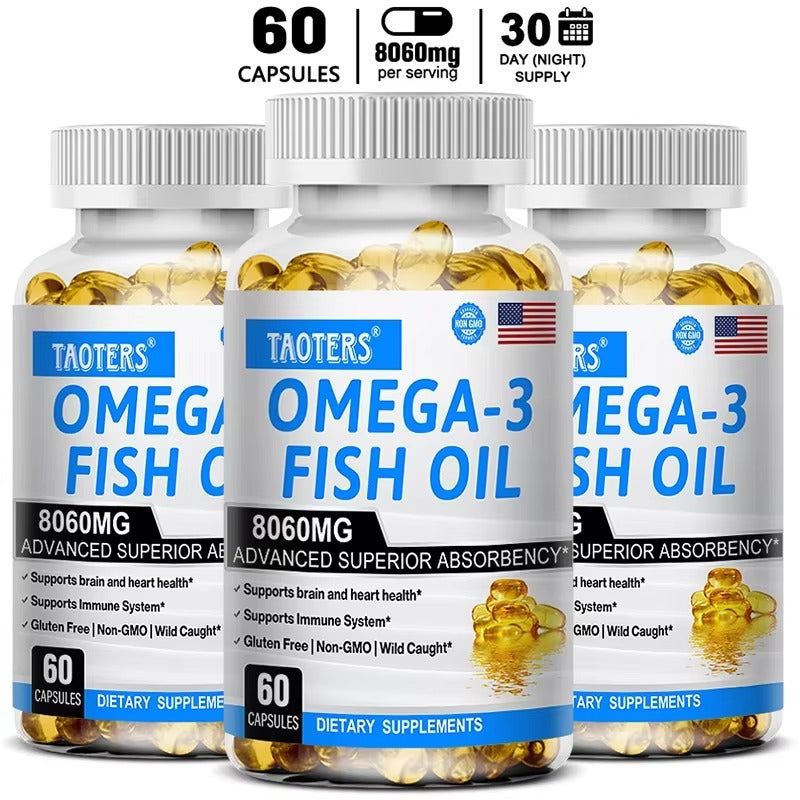 Fish Oil Omega 3 - Helps Improve Eyes, Joints, Antioxidants, Improves Skin Health, Brain Function and Supports Immunity